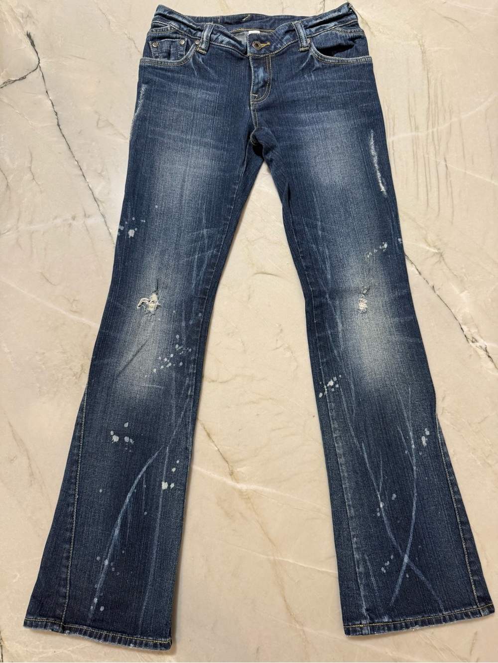 VTG Evisu Ev Genes RARE Y2K Distressed Paint Splatter Low Rise Bootcut Sz 26 163